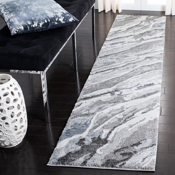 Century 2 ft. x 9 ft. Gray/Blue Army Marle Runner Rug