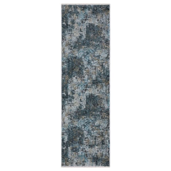 AVERLEY HOME Haven Blue/Gray 2 ft. x 8 ft. Abstract Interstellar Polyester Fringed Indoor Runner Area Rug