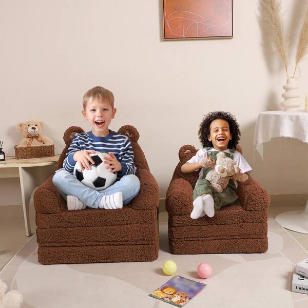 Angel Sar Foldable Foam Cute Brown Bear Kids Sofa, Pet Angel Sar Foldable Foam Cute Brown Bear Kids Sofa, Pet