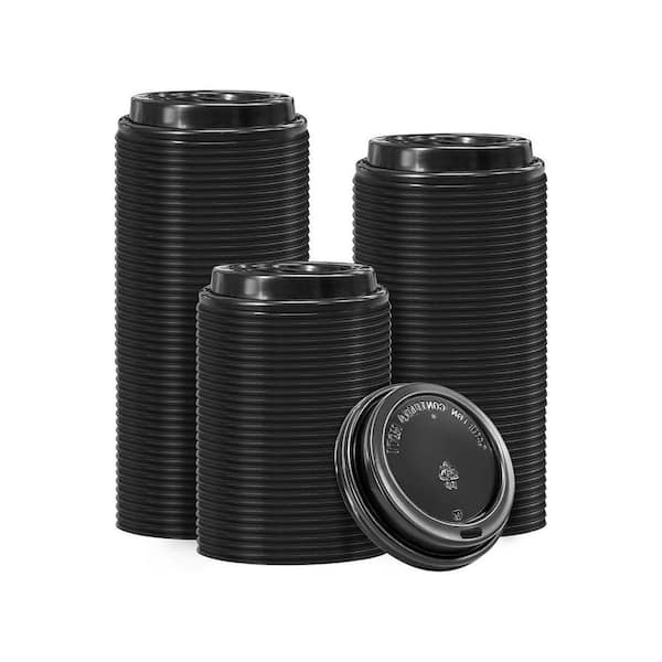 Black Disposable Plastic Coffee Cup Lids Black Family Dome Spill Proof Fit 200 Per Case for Hot Cold Drinks