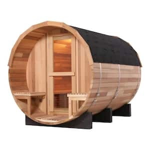 6-Person Outdoor Red Cedar Wet/Dry Sauna with 2.4m Spliced Barrel Glass Door