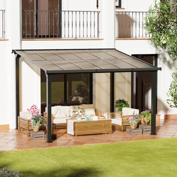 12 ft. x 10 ft. Outdoor Sloped Polycarbonate Roof Gray Aluminum Alloy Frame Gazebo for Backyard, Garden, Patio