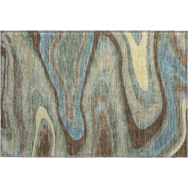 Mayfield Premium Machine Washable Abstract AMF2494 Basil 2 ft. x 3 ft. Accent Rug