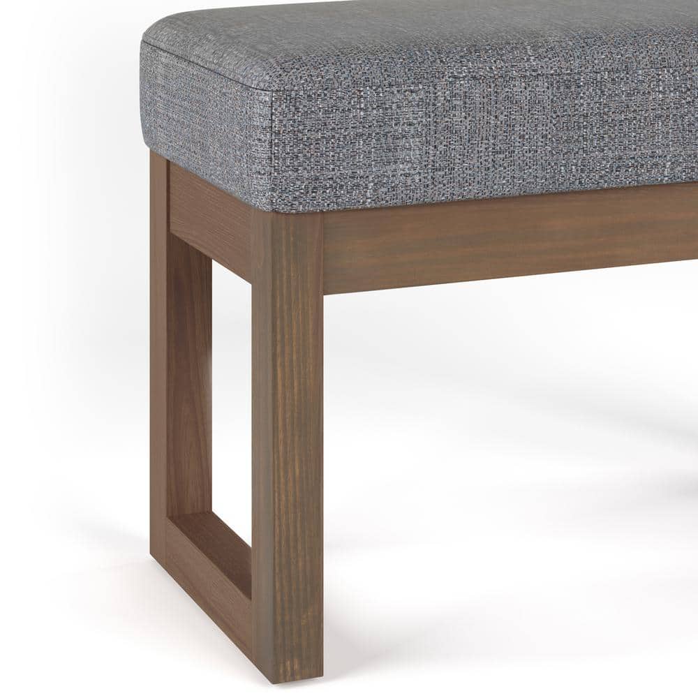 Pebble Grey Tweed Upholstered Footstool with Wooden Legs
