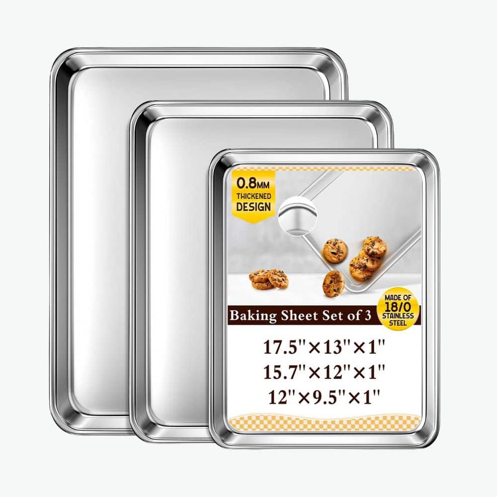 8 qt Stainless Steel Baking Sheet Set of 3 Nonstick Rust Resistant Heavy Duty Oven Safe Commercial Grade Bakeware price history on PriceWatchPro