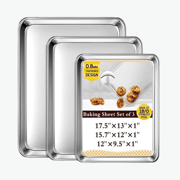 8 qt Stainless Steel Baking Sheet Set of 3 Nonstick Rust Resistant Heavy Duty Oven Safe Commercial Grade Bakeware