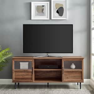 58 in. Reclaimed Barnwood Composite TV Stand Fits TVs Up to 64 in. with Storage Doors
