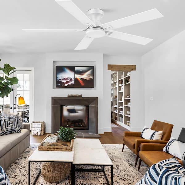 52 in. Smart Outdoor Indoor White Ceiling Fan with LED Lights, Remote, Voice Control via Alexa, Dimmable, 6 speeds