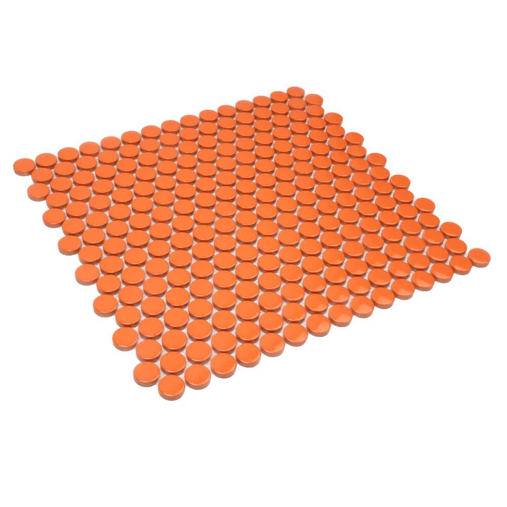 Cirkel 12.4'' Orange Glossy Porcelain Mosaic Tile Sheet