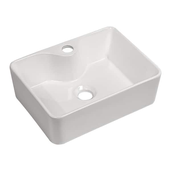 Logmey 16 in . x 12 in. White Ceramic Bathroom Vessel Sink with 1