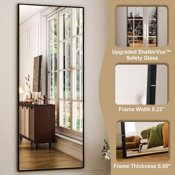 Black 21 in. W x 64 in. H Aluminum Frame Rectangle Dressing Mirror for Living Room Bedroom Floor Full Length Mirror
