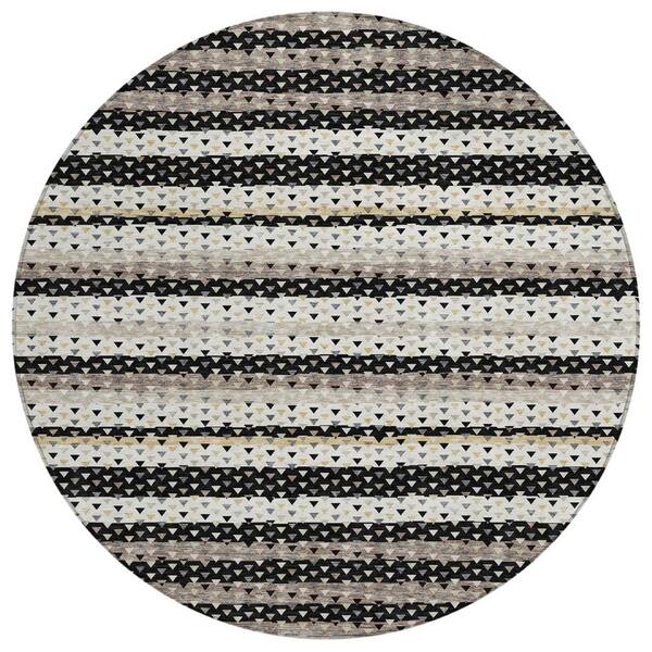 Chantille Machine Washable Indoor/Outdoor Abstract ACN2823 Black 8 ft. x 8 ft. Round Rug