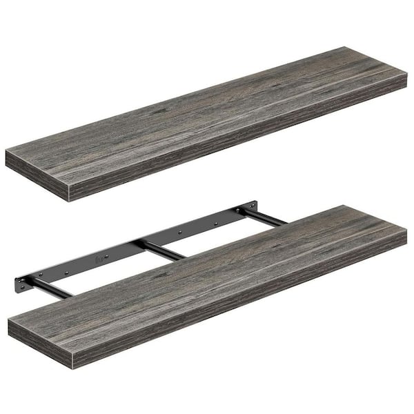 Unbranded 35.4 in. W x 9.3 in. D Gray Wood Bathroom Shelves Long Floating Shelf for Wall, Decorative Wall Shelf (Set of 2)