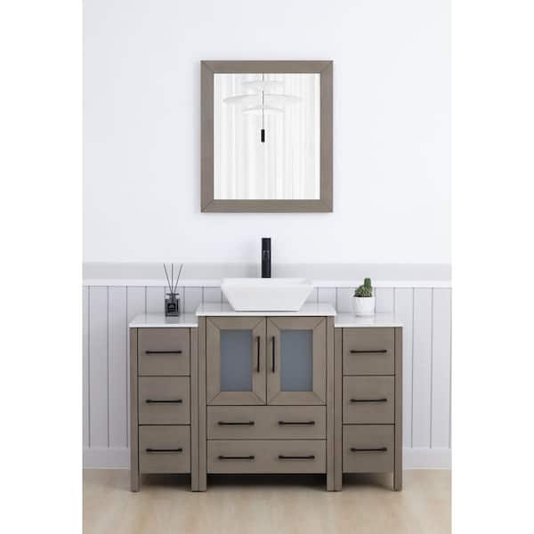 Vanity Art 48 in. W Single Basin Driftwood Gray Bath Vanity with White Engineered Marble Top and Mirror
