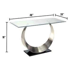 Orla II 48 in. Silver/Black Large Rectangle Glass Coffee Table with Pedestal Base