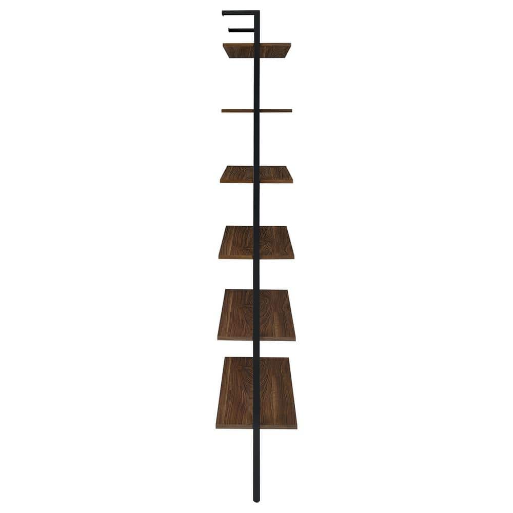 Walnut and Black 31-Inch 6-Shelf Wall Bookshelf