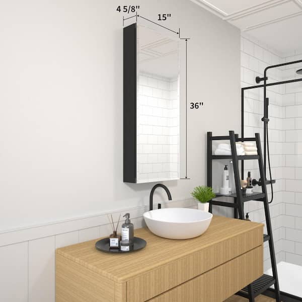 TaiMei 15 in. x 24 in. Frameless Recessed or Surface-Mount Beveled Single Mirror Bathroom Medicine Cabinet