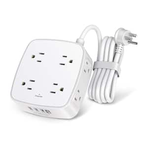 8-Outlet Surge Protector Power Strip with 4 USB Ports, 3-Side Design, 6 ft. Extension Cord and Flat Plug, White