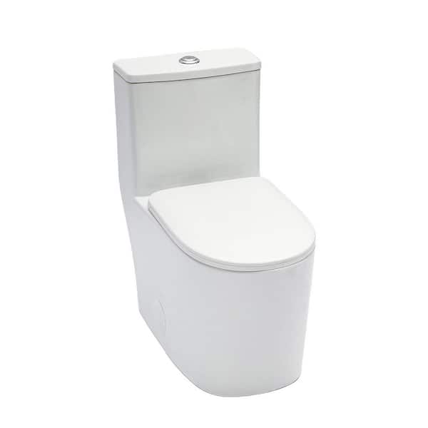 12 in. 1-Piece 1.1/1.6 GPF Dual-Flush Elongated Toilet in White with Soft-Close Seat Included