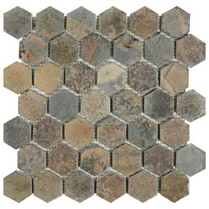 Crag Hexagon Multi Slate 12 in. x 12-1/4 in. Natural Stone Mosaic Tile (5.21 sq. ft./Case)