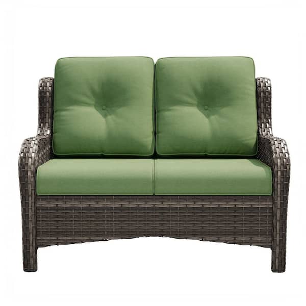 Wicker Outdoor Couch Patio Loveseat with Green Cushions