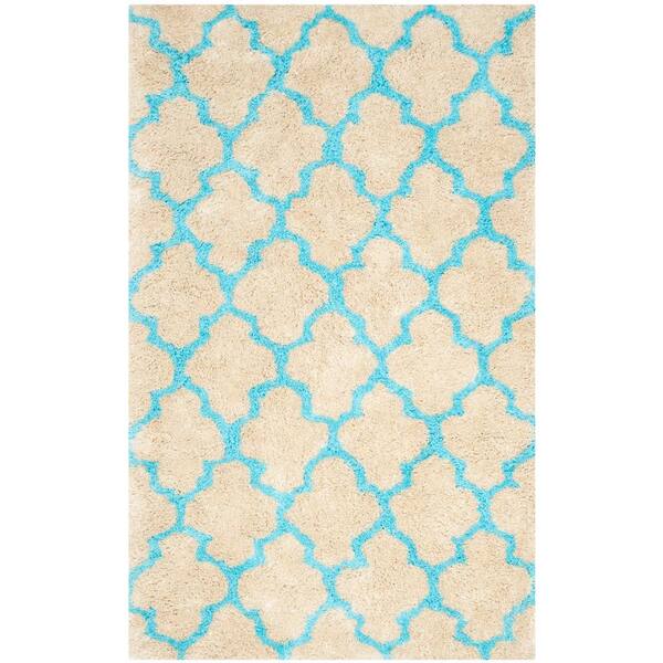 SAFAVIEH Barcelona Shag Cream/Blue 4 ft. x 6 ft. Geometric Area Rug  BSG319K-4 - The Home Depot