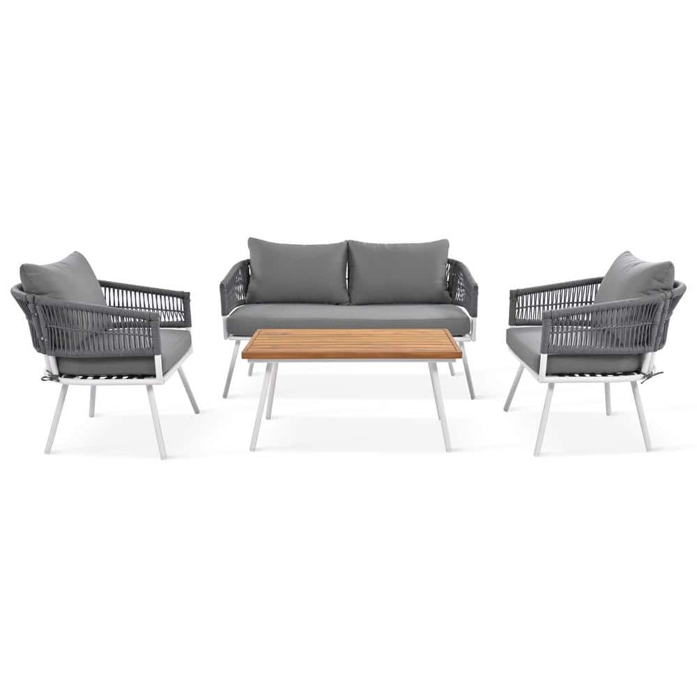 Gray 4-Piece Wicker Patio Outdoor Coversation Furniture Sectional Set with Gray Deep Seating and Thick Cushion