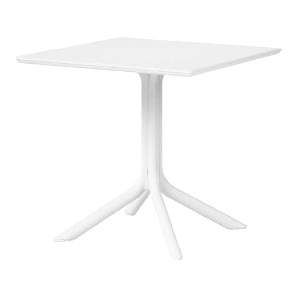 WESTIN OUTDOOR Frond and Form Outdoor Patio Modern Poly Plastic 31.5 in. Square Pedestal Dining Table, White