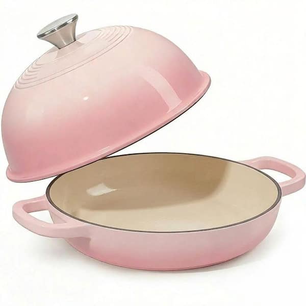 6 Quart Round Enameled Cast Iron Dutch Oven Bread Pot with Dome Lid and Cotton Potholders for Sourdough Baking