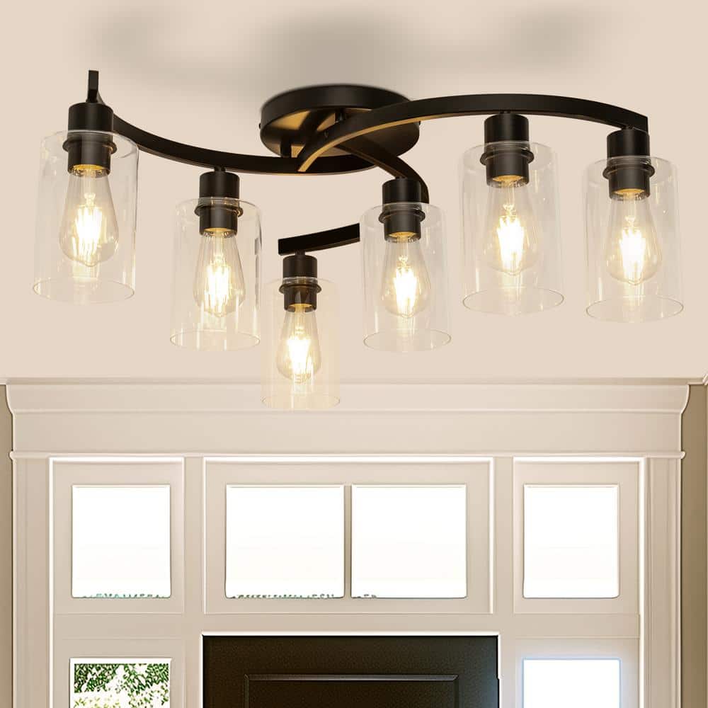 YANSUN 20.5 in. Black Semi-Flush Mount, 6-Light Industrial Ceiling