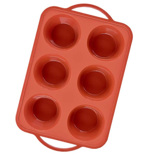 6-Cup Silicone Jumbo Muffin Pan with Metal Frame and Handles Nonstick Baking Tray for Cupcake Egg Bite