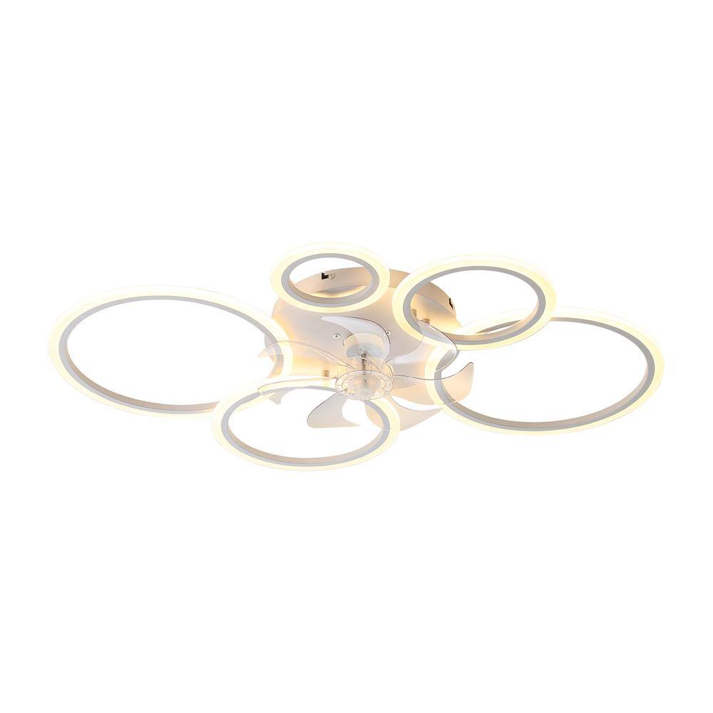 39 in. LED Indoor White Geometric Shape Smart Ceiling Fan with Remote and APP Control and 3-Colors Temperature