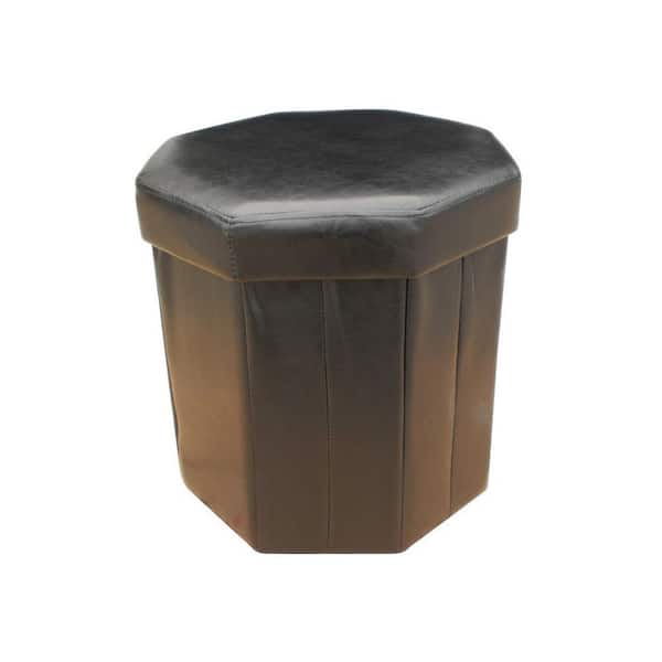 Noble House Octagonal Black PU Leather Folding Storage Ottoman