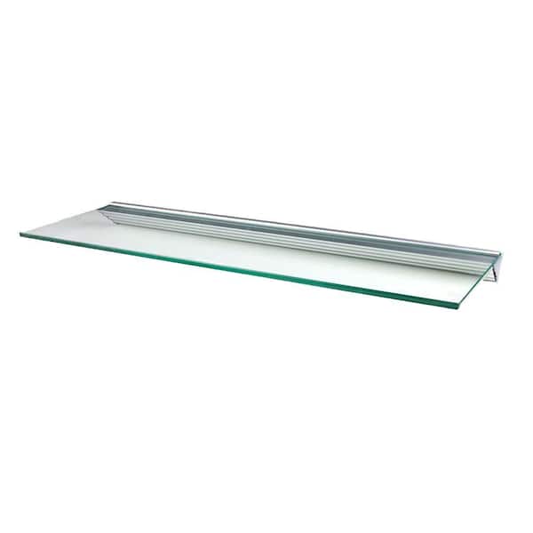 Wallscapes Glacier 48 in. W x 12 in. D Clear Glass Shelf with Silver Bracket Decorative Shelf Kit