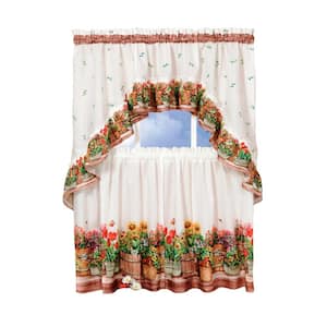 Country Garden Multi-Color Polyester Light Filtering Rod Pocket Tier and Swag Curtain Set 57 in. W x 24 in. L