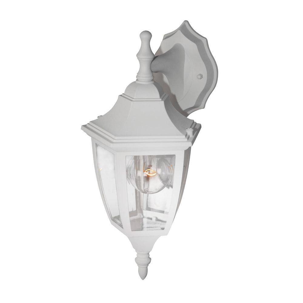 White Cast Aluminum Outdoor Wall Lantern with Clear Glass