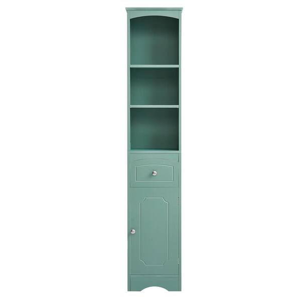 Unbranded 13 in. W x 9 in. D x 67 in. H Green MDF Freestanding Linen Cabinet with Door and Drawer, Adjustable Shelf