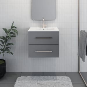 Napa 24 in. W x 18 in. D Wall Mounted Floating Bath Vanity in Gray with Ceramic Vanity Top in White with White Basin