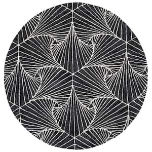 Micro-Loop Charcoal/Ivory 5 ft. x 5 ft. Abstract Geometric Round Area Rug