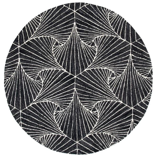 SAFAVIEH Micro-Loop Charcoal/Ivory 5 ft. x 5 ft. Abstract Geometric Round Area Rug