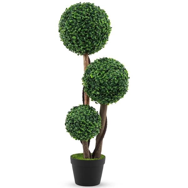 ANGELES HOME 3 ft. Artificial Boxwood Topiary Tree in Pot, Faux Plants