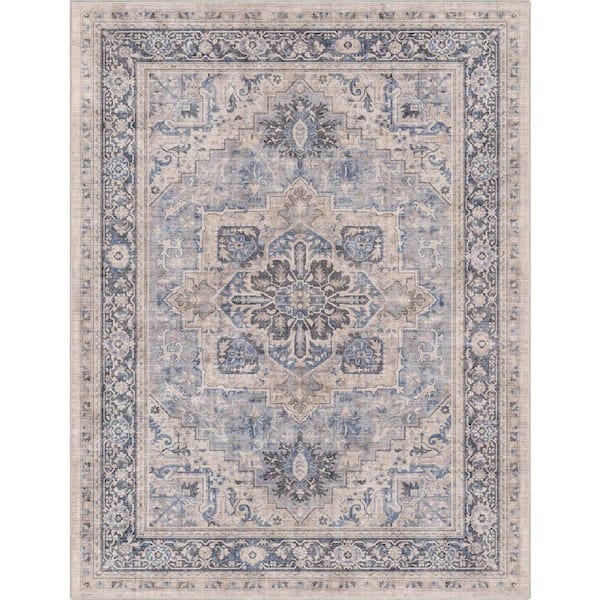 Well Woven Blue 7 ft. 7 in. x 9 ft. 10 in. Apollo Tirana Vintage Medallion Oriental Area Rug