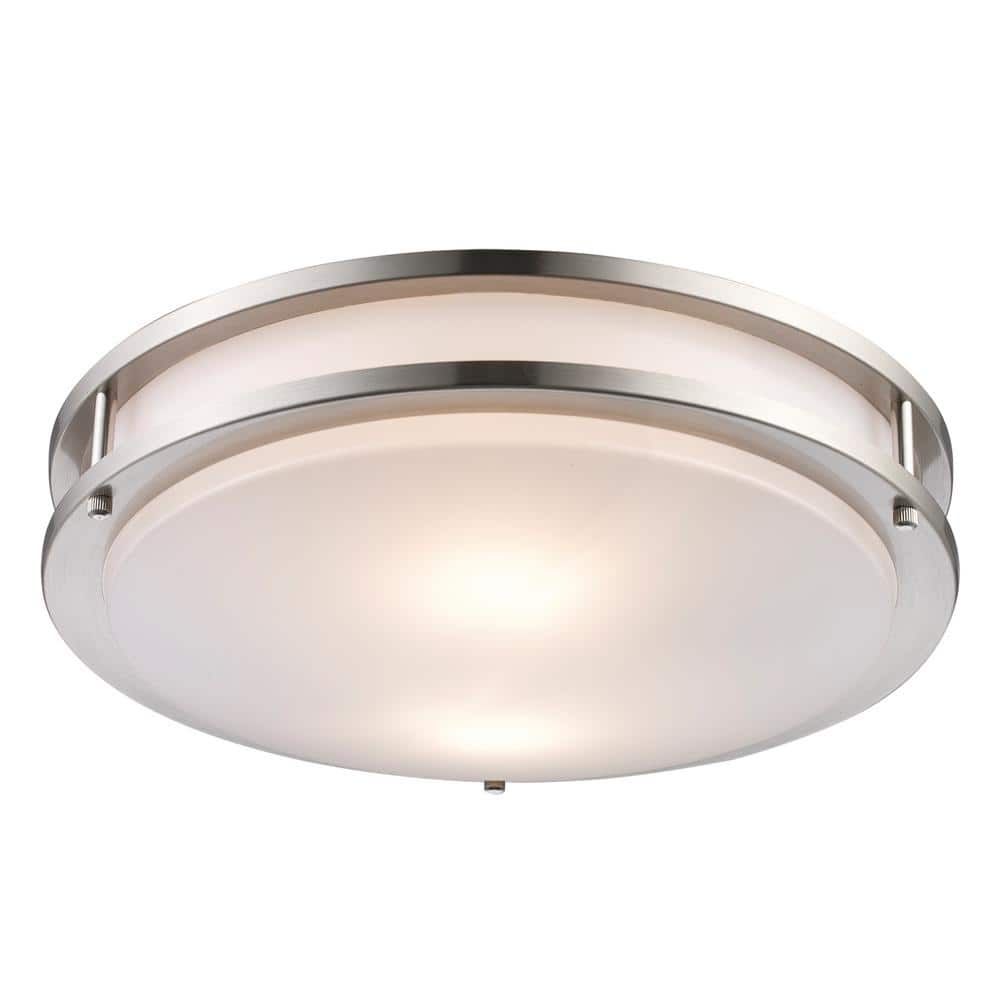 Barnes 14 in. 2-Light Brushed Nickel Flush Mount Ceiling Light with Frosted Acrylic Shade price history on PriceWatchPro