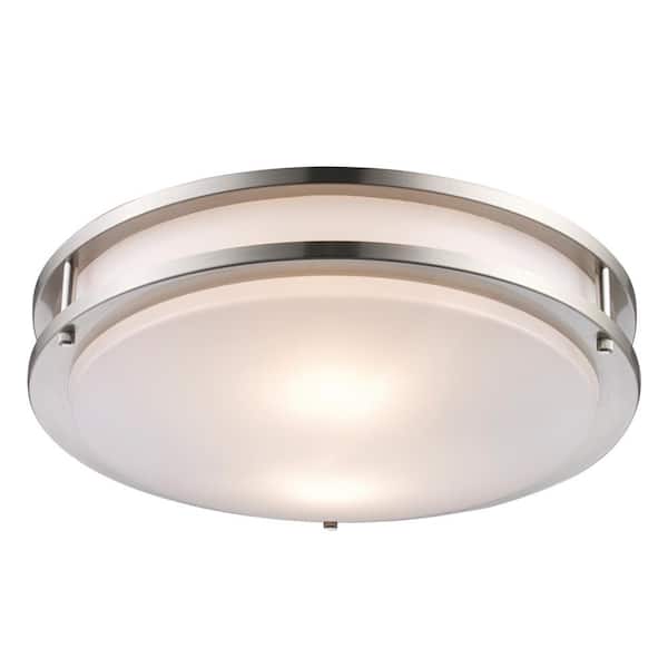 Bel Air Lighting Barnes 14 in. 2-Light Brushed Nickel Flush Mount Ceiling Light with Frosted Acrylic Shade