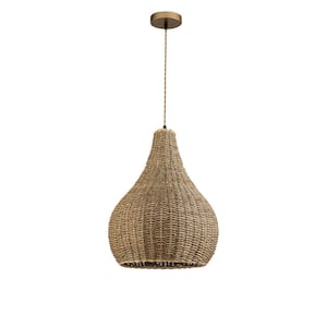 Annika 1-Light Brass Natural Seagrass Teardrop Pendant Light Finish Coastal Kitchen Light