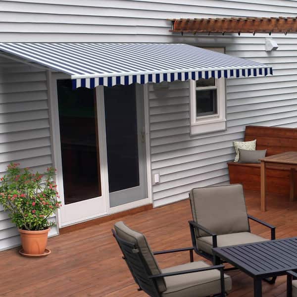 ALEKO 12 ft. Manual Patio Retractable Awning (120 in. Projection) in Blue and White Stripes