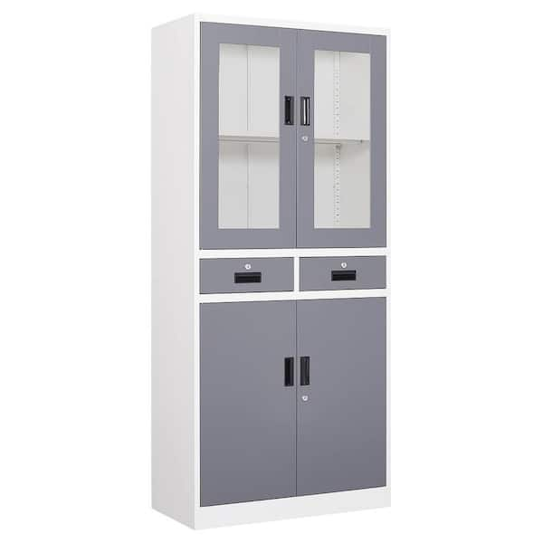 Storage Cabinet with Doors and Shelves, 71 Steel Locker Acrylic Glass Door  with Lock, for School Home Office 