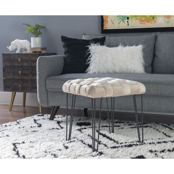 Grace Cream Fabric Square Accent Small (Under 22 in.) Ottoman