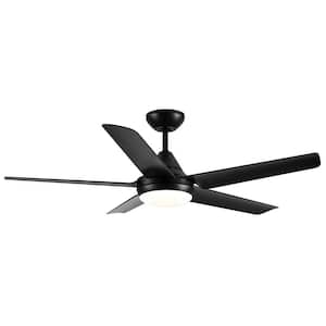 Modern 48 in 1-Light Integrated LED Indoor Black Ceiling Fan Lighting with Remote