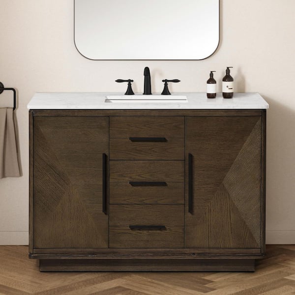 Hale 48 in. Single Sink Freestanding Aged Oak Bath Vanity with Engineered Marble Top